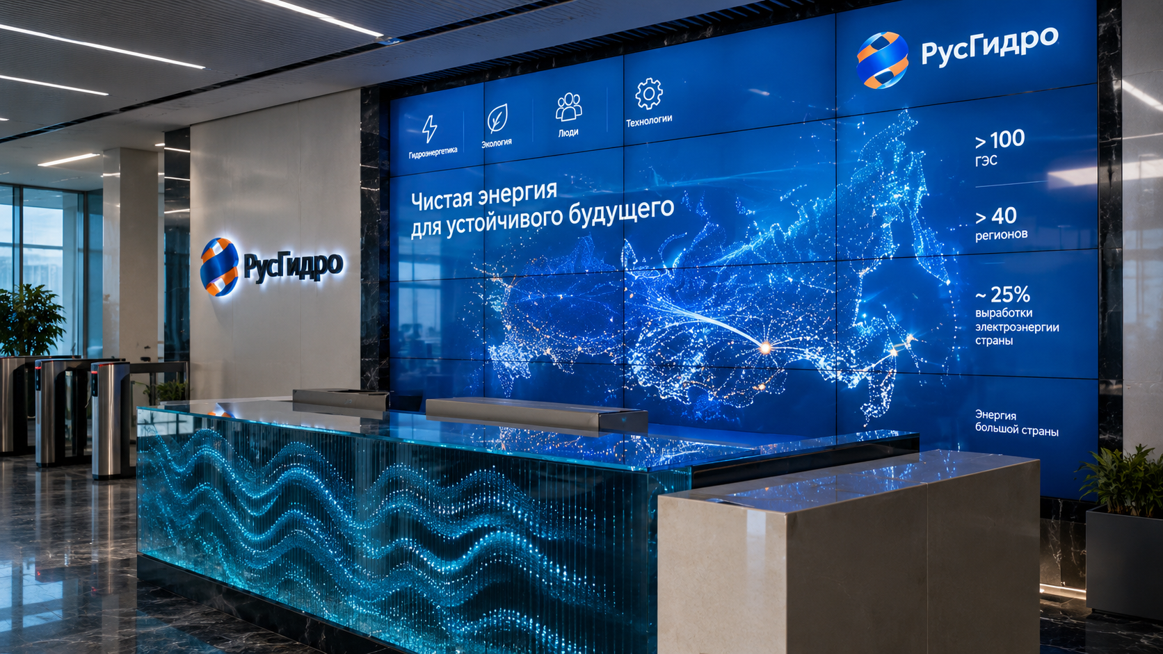 Видеостена Burg&Glass в корпоративном пространстве РусГидро